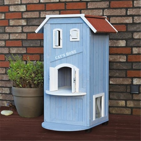 3-Story Cats House - Sky Blue & White